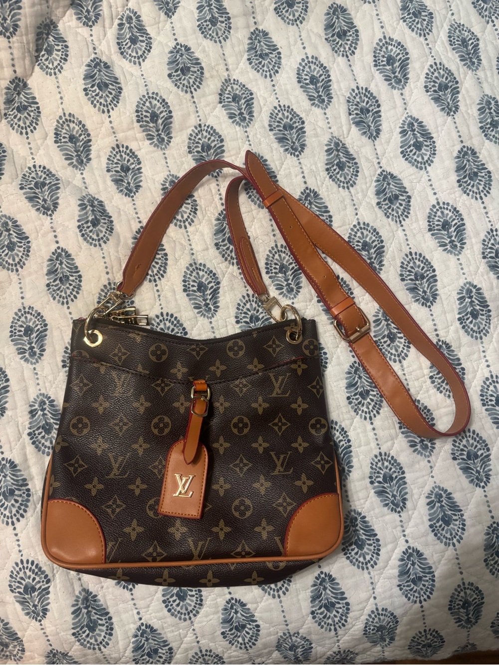 Louis Vuitton Brown Monogram Canvas Shoulder Bag with Cognac Leather